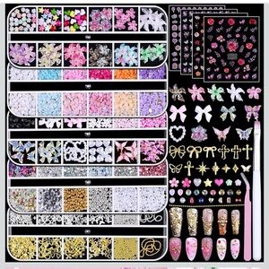 Nail Art Decoration Set with Colorful Gems and Charms rhinestones bows nail